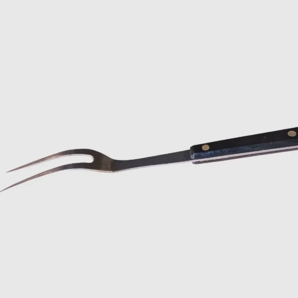 Vtg Flint Arrowhead Meat Carving Fork 11 ¾” Stainless 2 Prong USA Black Handle